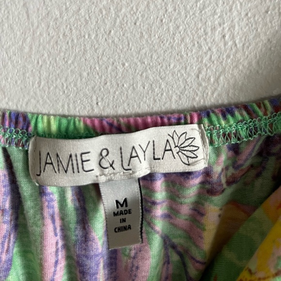 Jamie & Layla Tropical Floral Print Sleeveless Dress M Green Orange Purple - Picture 3 of 8